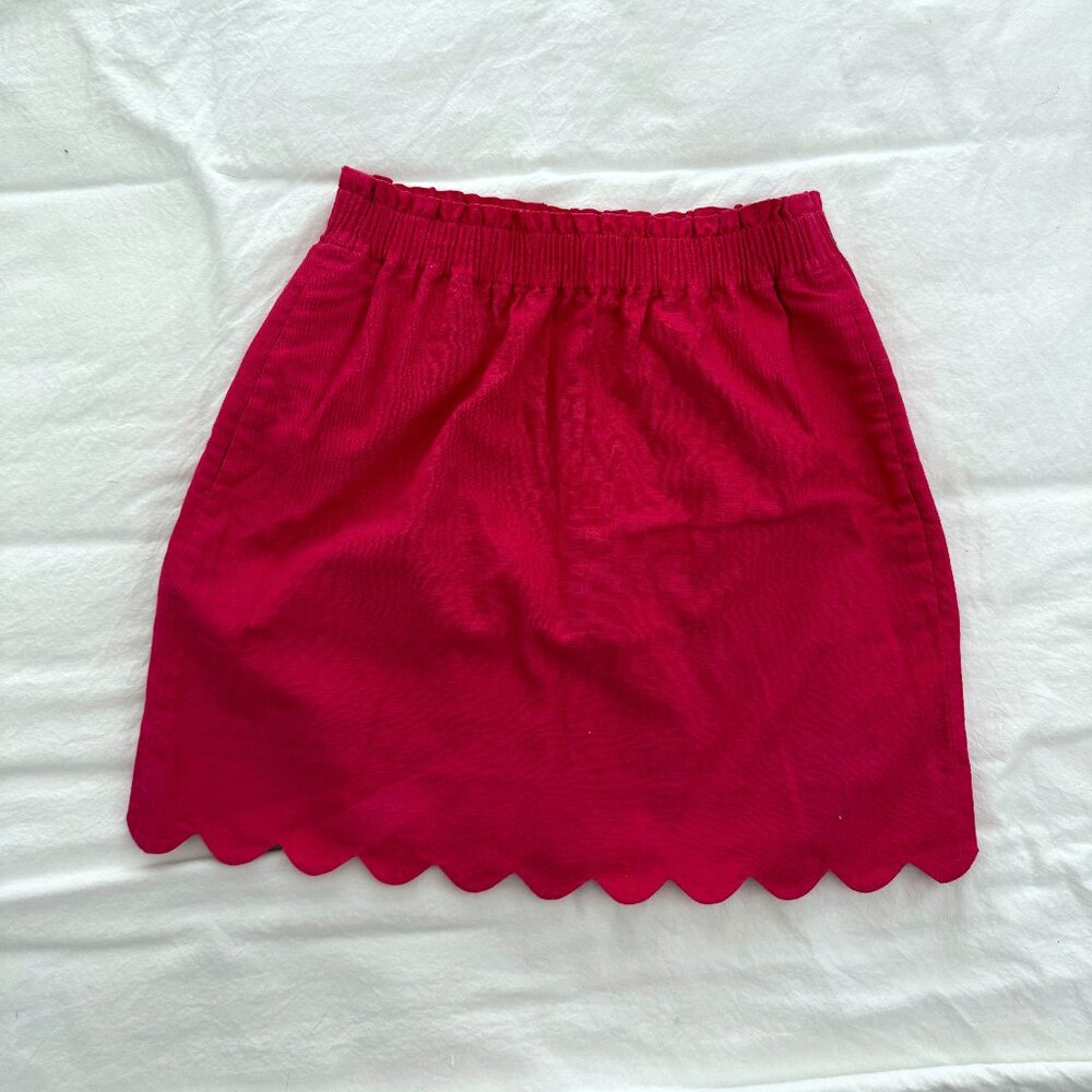J Crew Linen/Cotton Sidewalk Skirt with Scalloped Edge in Hot Pink - Size 2